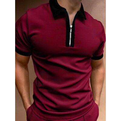 Polo Shirts Turn-down Collar Zipper Design Short Sleeve Tops