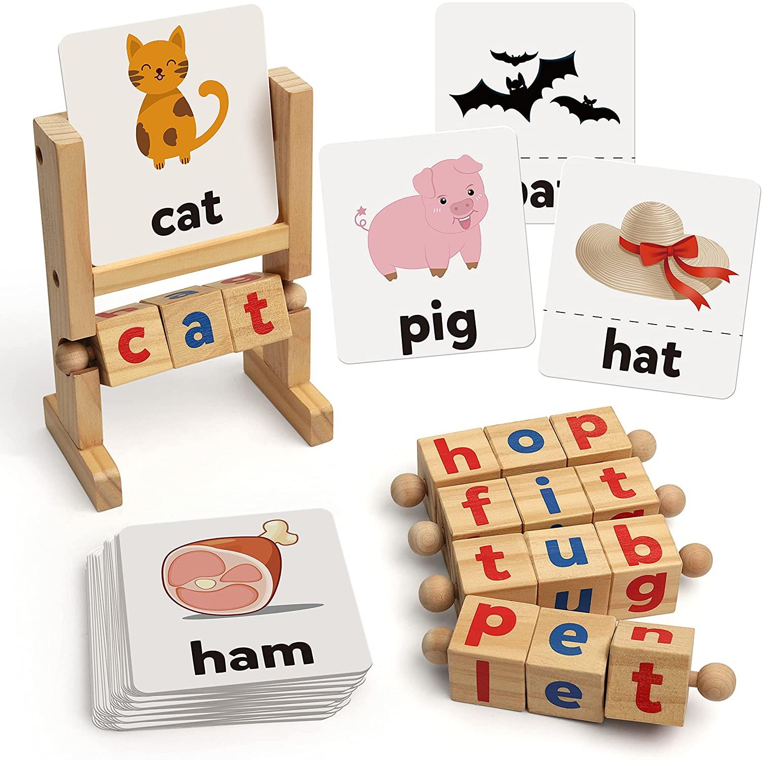 Wooden Reading Blocks Short Vowel Rods Spelling Games记忆架