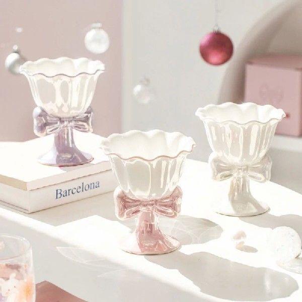 180ml Bowknot Ceramic Ice Cream Cup Exquisite Dessert Cup