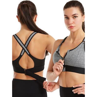 Women Shockproof Sports Bras Front Zipper Adjustable Strap R
