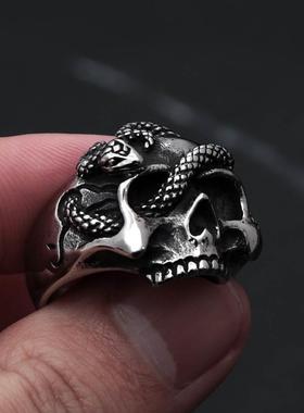 Punk Hip Hop Unique Silver Color Skull Rings For Men Stainle