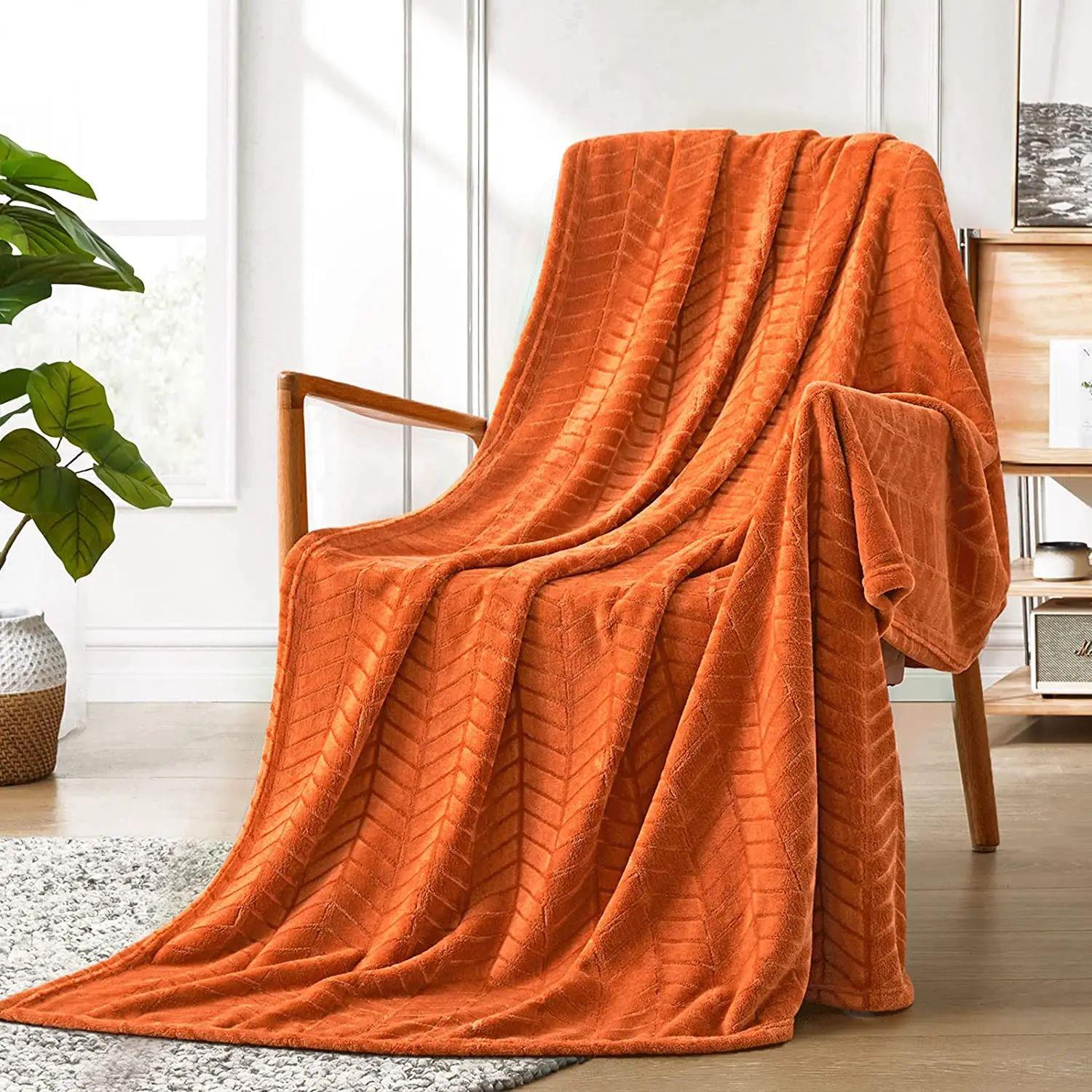 Soft Brushed Flannel Throw Blanket Burnt Orange Fleece Blank