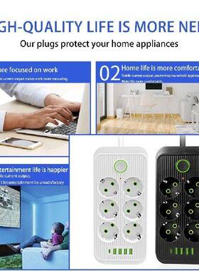 EU Plug Multi Tap Socket 6AC Outlets Power Strip 2500W