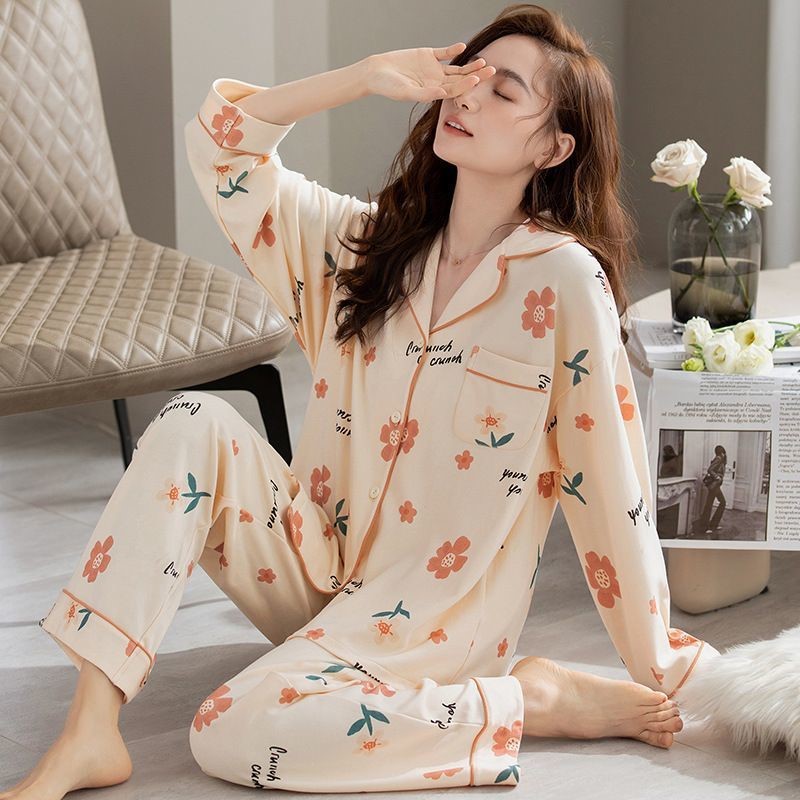 睡衣女士春秋冬夏季纯棉长袖薄款家居服大码舒适妈妈套装休闲新款