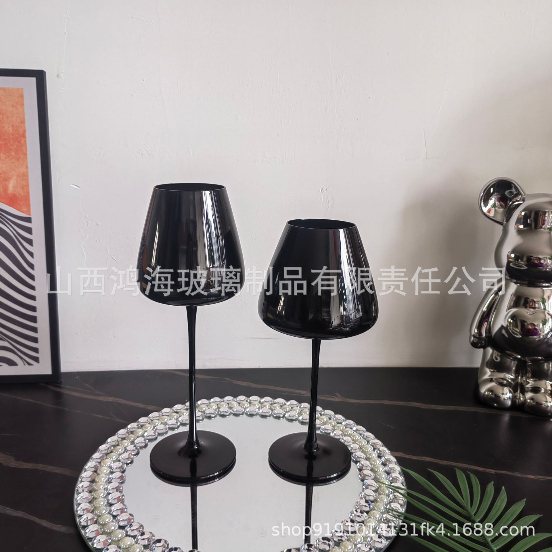 黑色魔法超细挺红酒杯纯黑色水晶玻璃酒杯盲品葡萄酒杯摩登 简约