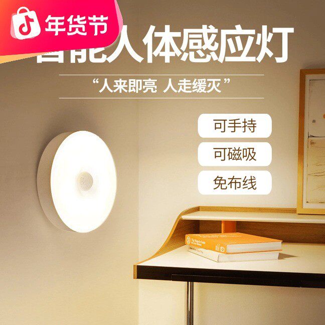 LED智能人体感应灯晚上人来即亮感应衣柜橱柜玄关USB充电式小夜灯