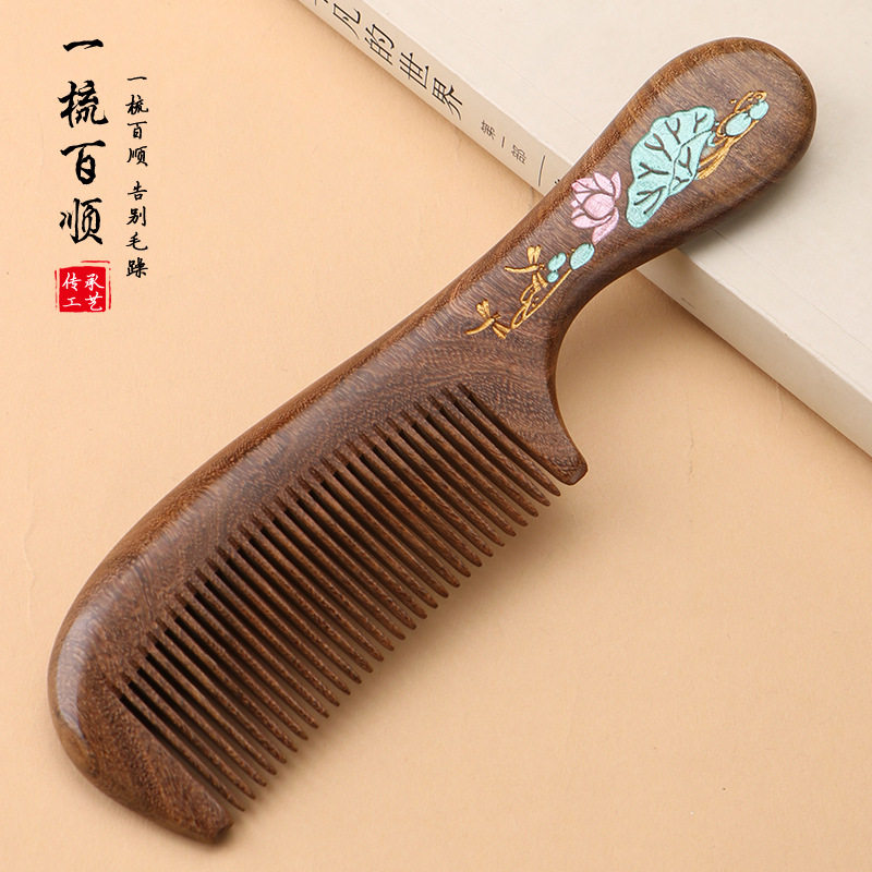 精品黑金檀木梳子整彩绘