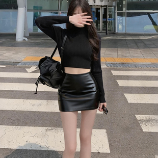 黑色小皮裙短款女秋冬半身裙2026新款高腰包臀百搭pu皮紧身一步裙