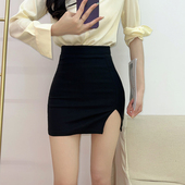 黑色ol职业短裙女夏半身裙韩版 紧身弹力性感包臀百搭开叉一步裙春