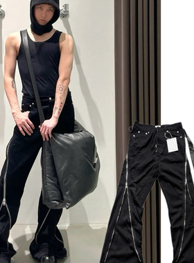 RO原标五星芒飘带旋转大拉链拖地喇叭牛仔裤王嘉尔同款男女潮长裤