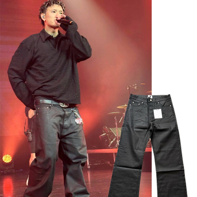 原色直筒宽松刷蜡涂层牛仔长裤