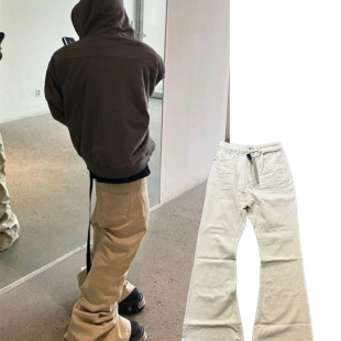 RO风格五星芒飘带拖地堆积喇叭牛仔裤显瘦阔腿大喇叭男女休闲长裤