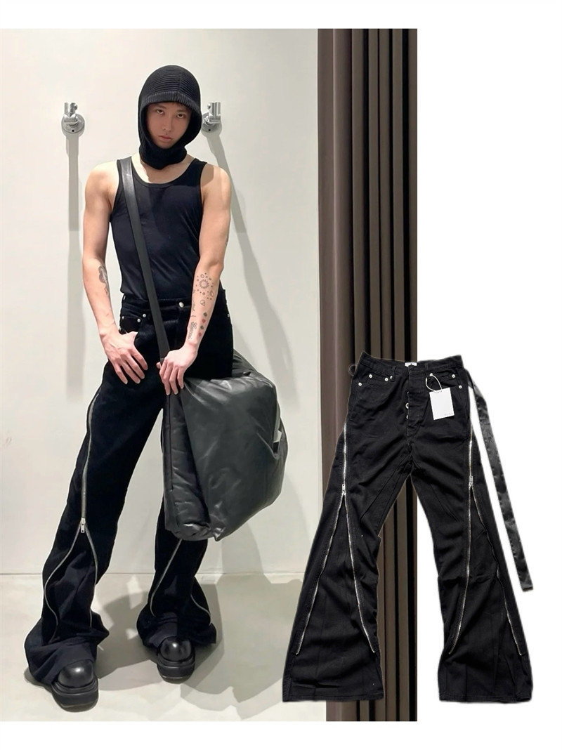 thumbnail for Ro Original Five-Star Ribbon Rotating Large Zipper Floor-Length Flared Jeans, Same Style as Jackson Wang, Trendy Unisex Long Pants