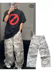 Blcg Paris Heavy Industry Hand-Painted Dirty Gray-White Camouflage Cargo Loose Work Pants with Detachable Multi-Pocket Trousers