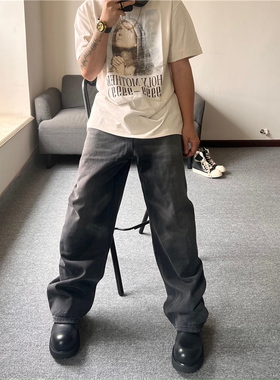 （现货）23FW 黑灰色水洗蜡面慵懒风牛仔裤 yanggeng88同款老爹裤
