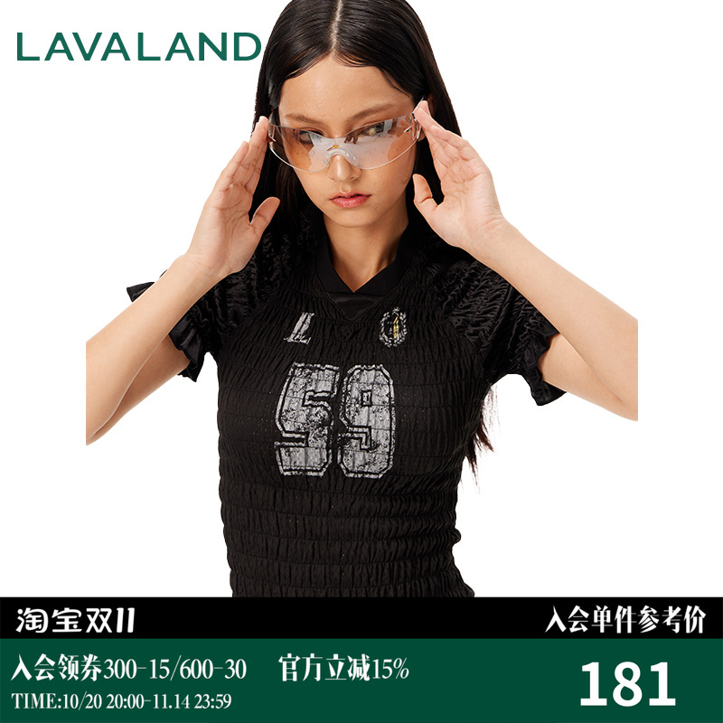 【褶皱球衣风】LAVALAND手工压皱修身网洞运动橄榄球衣短袖T恤