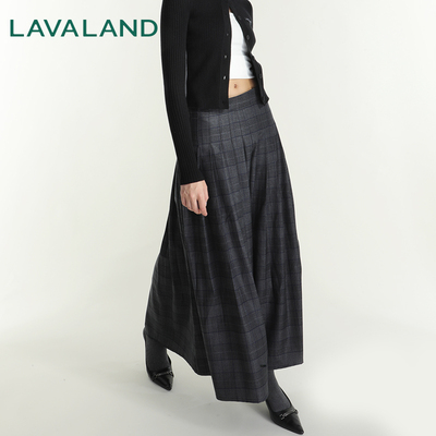 【经典格纹】LAVALAND 高腰显瘦a字中长裙美拉德学院风百褶半身裙