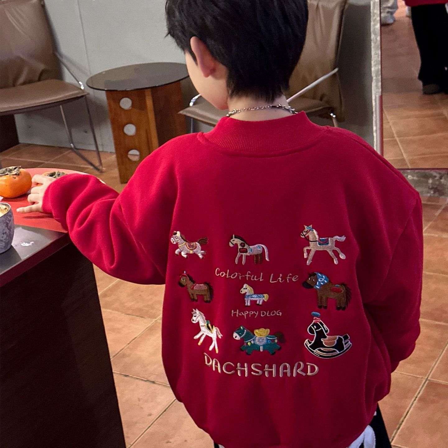 韩版男童冬季加绒加厚圆领卫衣