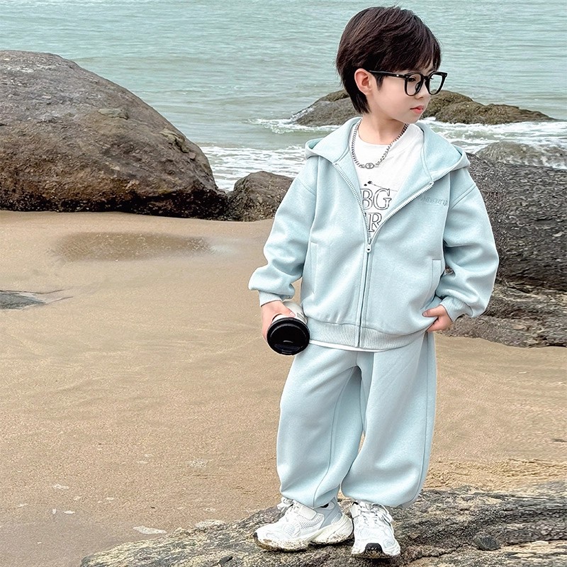 韩版男童秋季卫衣套装2025新款休闲拉链开衫运动卫衣裤子两件套