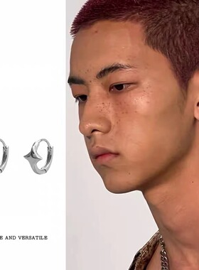 S925纯银耳环男士2024新款爆款简约耳钉男养耳洞耳扣耳圈高级感