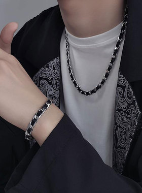 钛钢古巴皮革项链轻奢嘻哈百搭男士潮流新款不掉色小众项链高级感