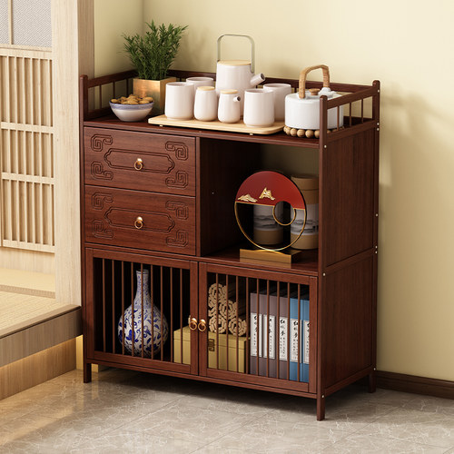 复古博古架茶室摆件置物架创意新中式多功能茶具茶叶收纳展示柜子