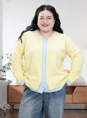 【福饮沸别】大码胖mm秋冬款撞色拼接假两件毛衣F620