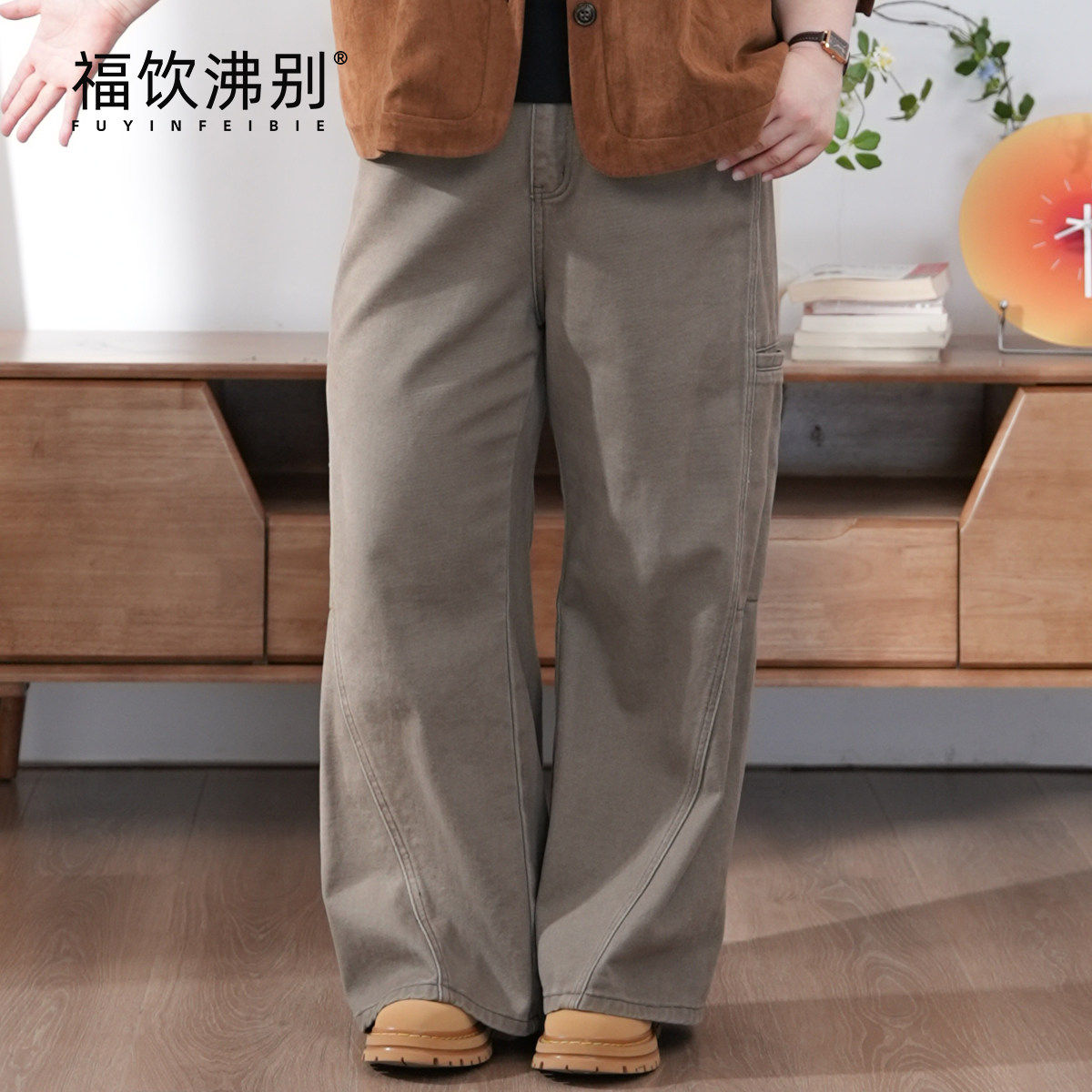 福饮沸别【工装漫游】美式休闲直筒裤女大码复古工装阔腿裤900511