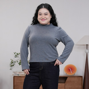 福饮沸别【木耳打底】大码胖mm春季木耳边打底衫纯色百搭T恤2642