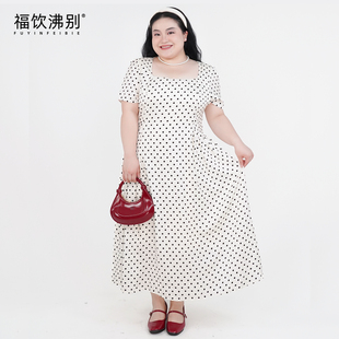 波点连衣裙 福饮沸别 胖MM优雅百搭方领法式 大码 2207 布蕾波波