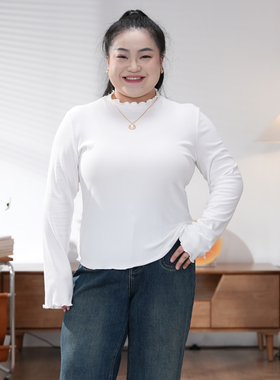 福饮沸别【棉花糖】大码胖mm七色百搭休闲秋冬款木耳边打底衫2031