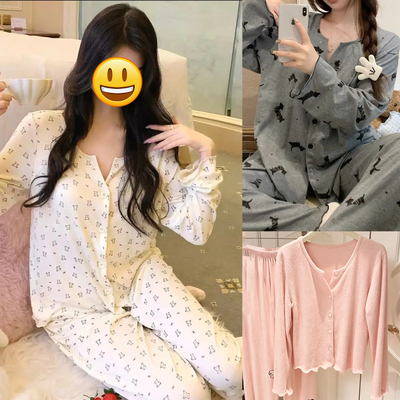 【福饮沸别】秋冬季大码宽松睡衣女德绒厚款甜美家居服套装5024