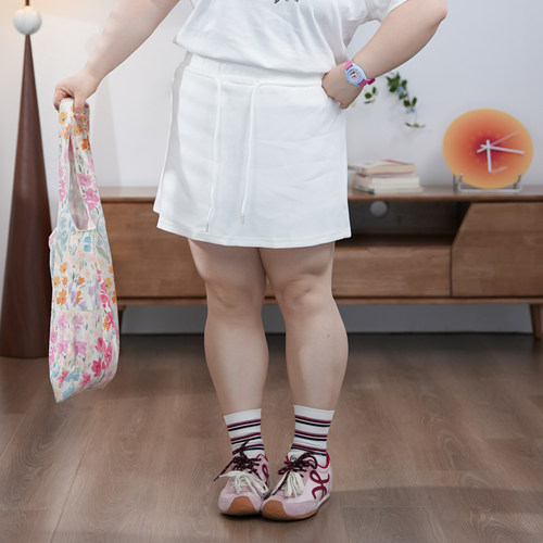 【福饮沸别】大码胖mm2025夏季新款显瘦休闲百搭宽腰短款半裙2126