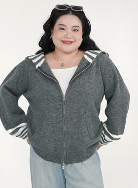 福饮沸别【暖意绵绵】大码胖mm北极绒海军领双头拉链毛衣YP25093