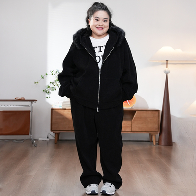 福饮沸别【冬日慵懒】大码胖MM冬季加绒重磅卫衣裤子套装2576