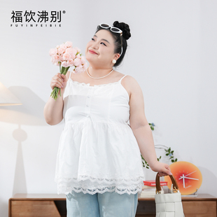 福饮沸别【花韵梦摆】韩版时尚大码mm方领双层下摆吊带上衣900233