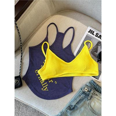 泰式多巴胺黄色吊带背心女夏内搭性感辣妹海边比基尼上衣内衣套装