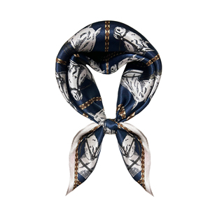 英伦风马头图案真丝丝巾53小方巾女韩版领巾秋季新款围巾系手腕潮