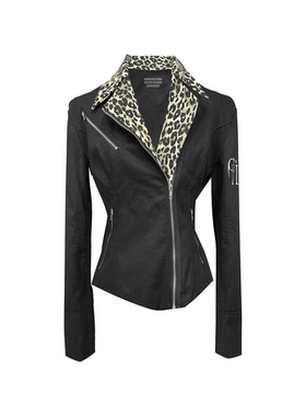 Gods plan*上帝计划原创暗黑轻亚豹纹拼接假两件修身短款外套辣妹