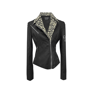 短款 上帝计划原创暗黑轻亚豹纹拼接假两件修身 外套辣妹 plan Gods