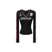 plan 上帝计划原创格子拼接美式 辣妹V领修身 Gods 显瘦长袖 女打底