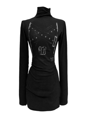 Gods plan*上帝计划25ss原创暗黑小众立领仿真抹胸包臀连衣裙亚比