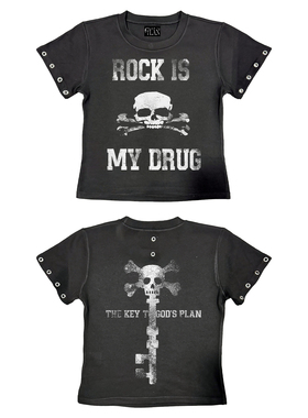 Gods plan*上帝计划25ss原创暗黑小众骷髅头钥匙印花正肩短T恤女