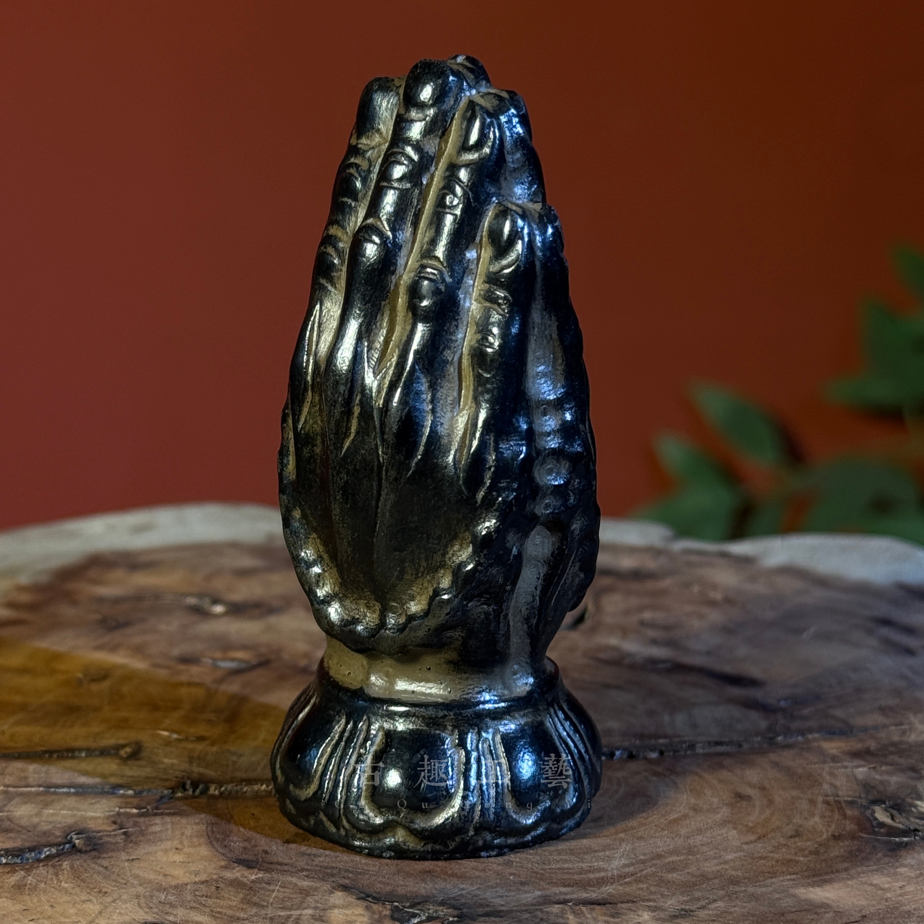 中式仿古仿石莲花座小佛手禅意茶宠摆件复古茶桌桌面装饰品工艺品