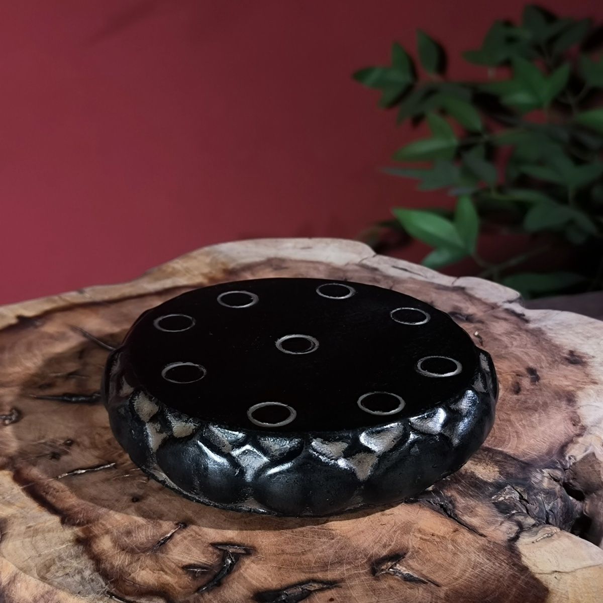 仿石雕复古莲蓬石鼓壶承隔热杯垫圆底座摆件中式仿古茶桌桌面装饰