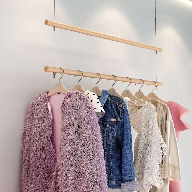 服装店衣服架子墙壁挂衣架不锈钢木头吊杆男女童装专用货架挂衣架