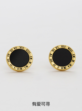 有爱可寻黑色高级感古罗马字母耳钉女s925银针耳环小众网红耳饰潮