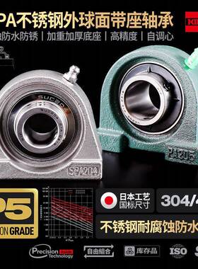进口04不锈钢外球4面带座轴C承SUPA20窄脚205防水206207208