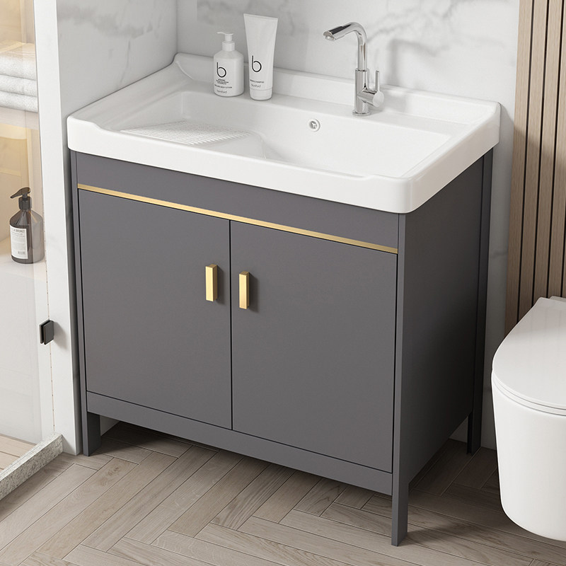 带搓板洗衣柜陶瓷一体洗漱台卫生间洗手洗脸浴室柜组合阳台卫浴柜