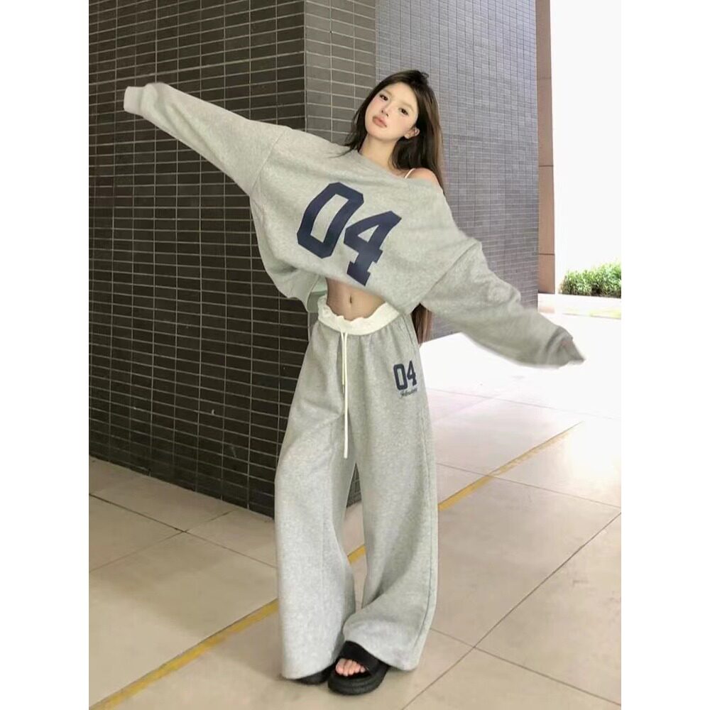 2026年流行美式运动裤女春秋季新款高腰阔腿直筒休闲卫裤